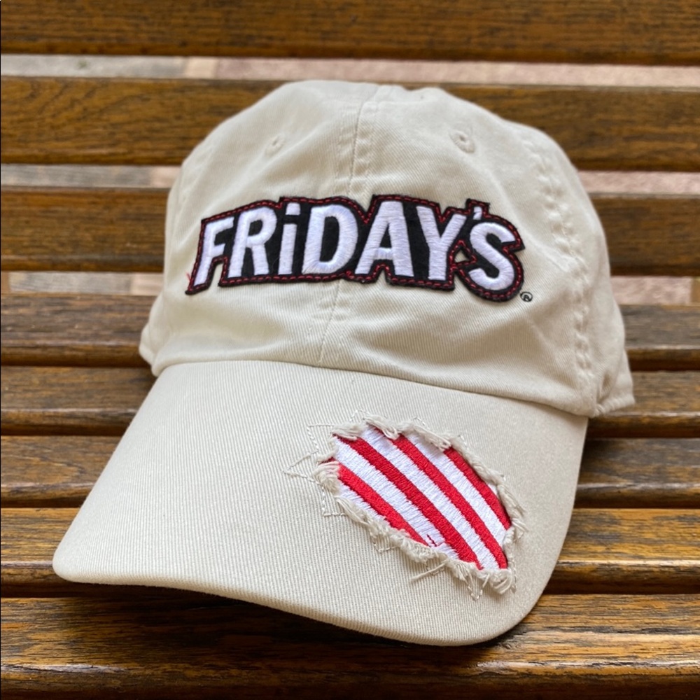 Friday’s 6 panel off white cream khaki hat adjustable back strap cap like new